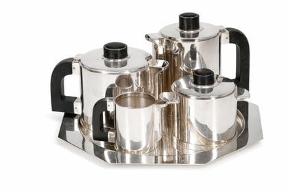 Adolphe BOULENGER 5 Piece art deco Tea and Coffee Set with tray Signed c.1920