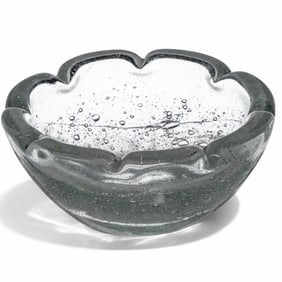 Signed Charles Schneider Art Deco White Bubbled Art Glass Bowl, Circa 1920s