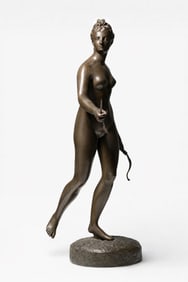 Jean-Antoine Houdon (After) Bronze Sculpture of Diana the Huntress, Early 19th Century, Signed