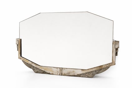 French 1930's mirror octagonal art deco silver-plated metal view mirror