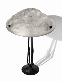 Degué Signed, Frosted Glass and Wrought Iron Table Lamp Designed by David Guéron