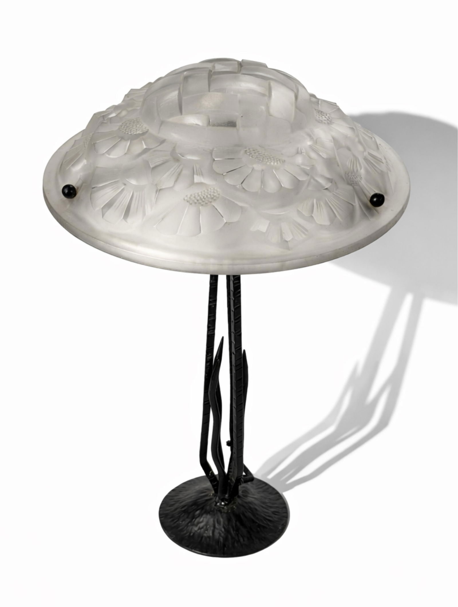 Degué Signed, Frosted Glass and Wrought Iron Table Lamp Designed by David Guéron (1 of 12)