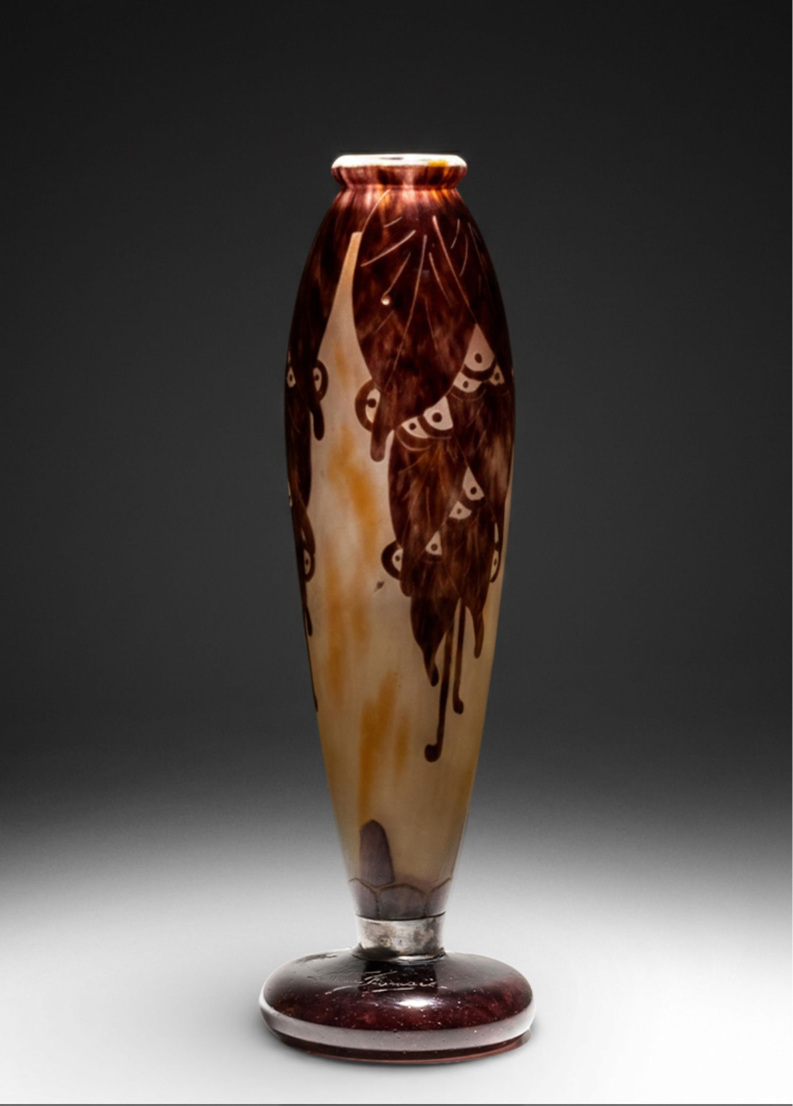 Le Verre Français Signed Cameo Glass Vase, French, Circa 1920s,: Keywords: Art Nouveau, Early 20th Century, multi-layer art glass, Cameo Glass Technique, Blown Glass Vessel, Emile Galle Style, Art Glass, Turn-of-the-Century Craft, Botanical Design, French Glass Vas