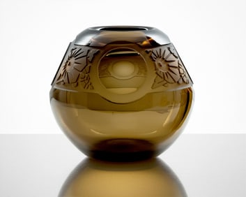 Muller Frères, Lunéville rare French Art Deco Smoked Glass Vase, Signed, Circa 1920's