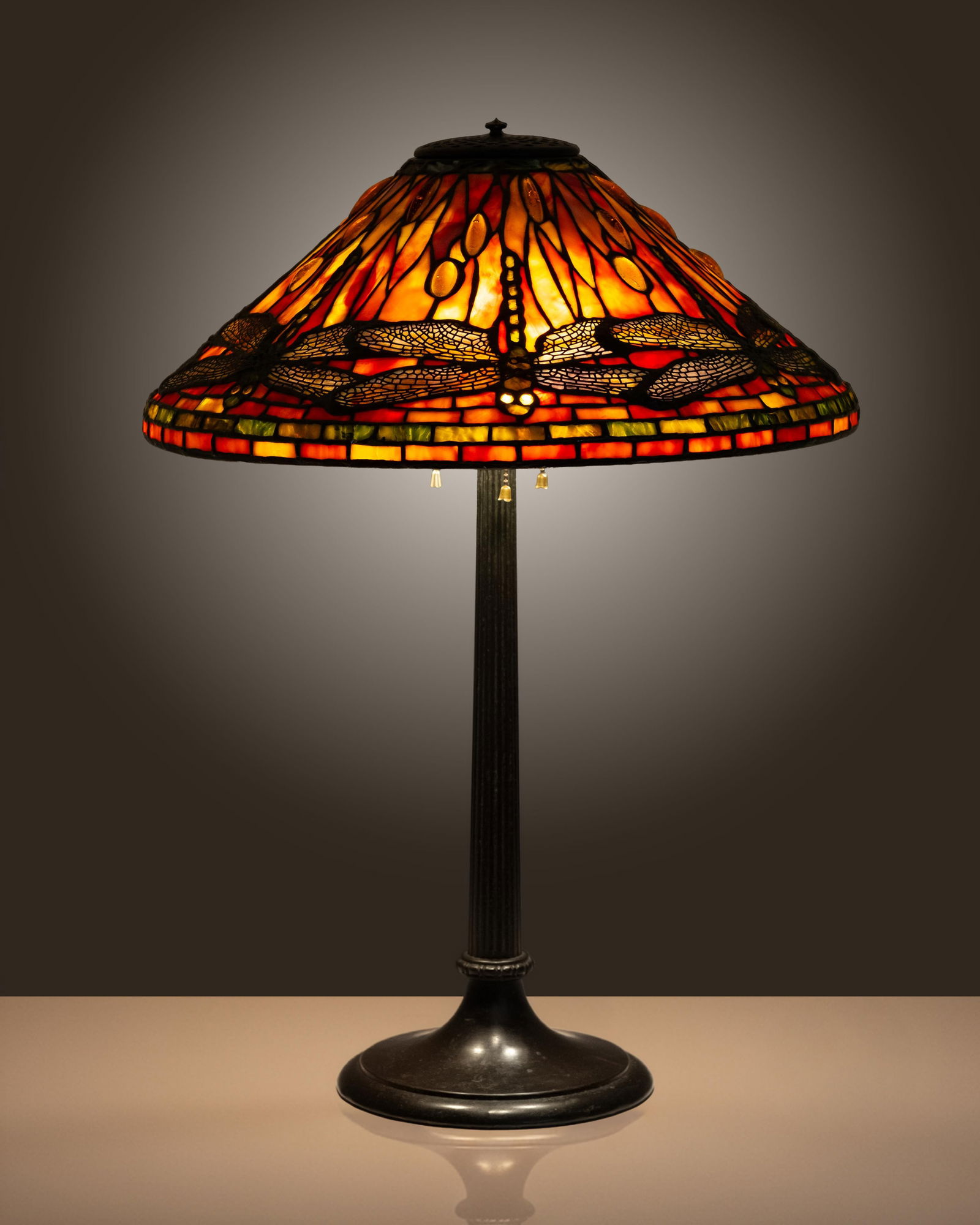 Signed American Art Glass Studio Dragonfly Leaded Glass Table Lamp, 20th Century (1 of 10)