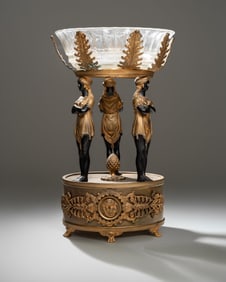 French Empire Egyptian Revival Bronze & Cut-Glass Centerpiece, 19th C.