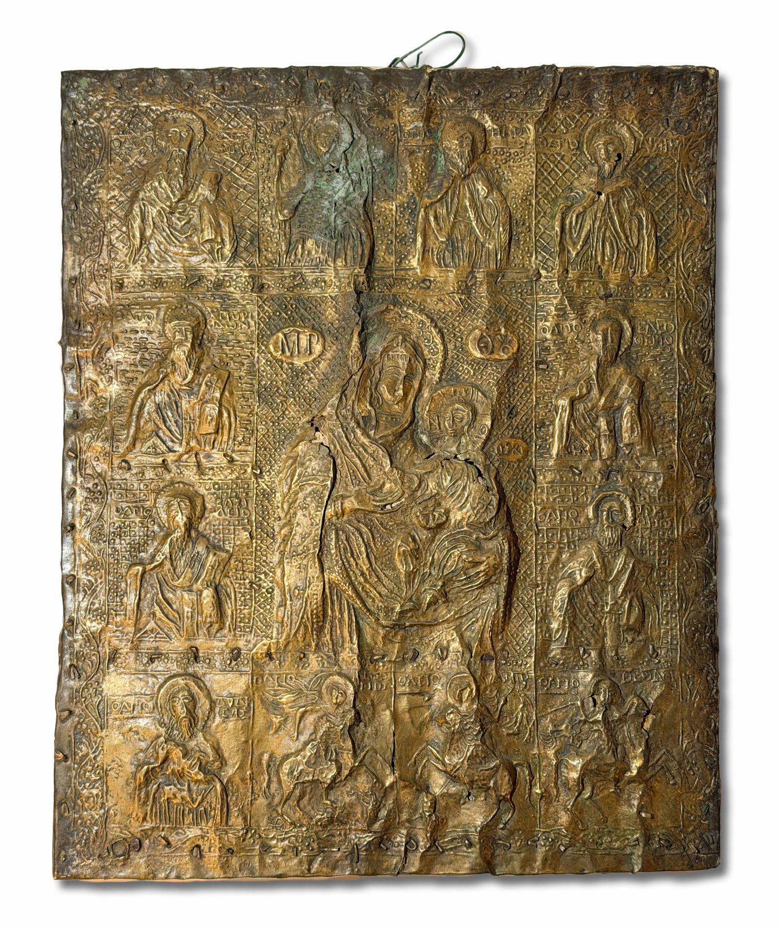 Greek 19th Century Theotokos Hodegetria Icon, Gilt Copper Panel (1 of 9)