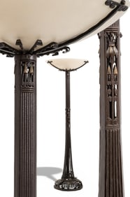 Paul Kiss or Edgar Brandt Art Deco Wrought Iron and Alabaster Floor Lamp, Circa 1930