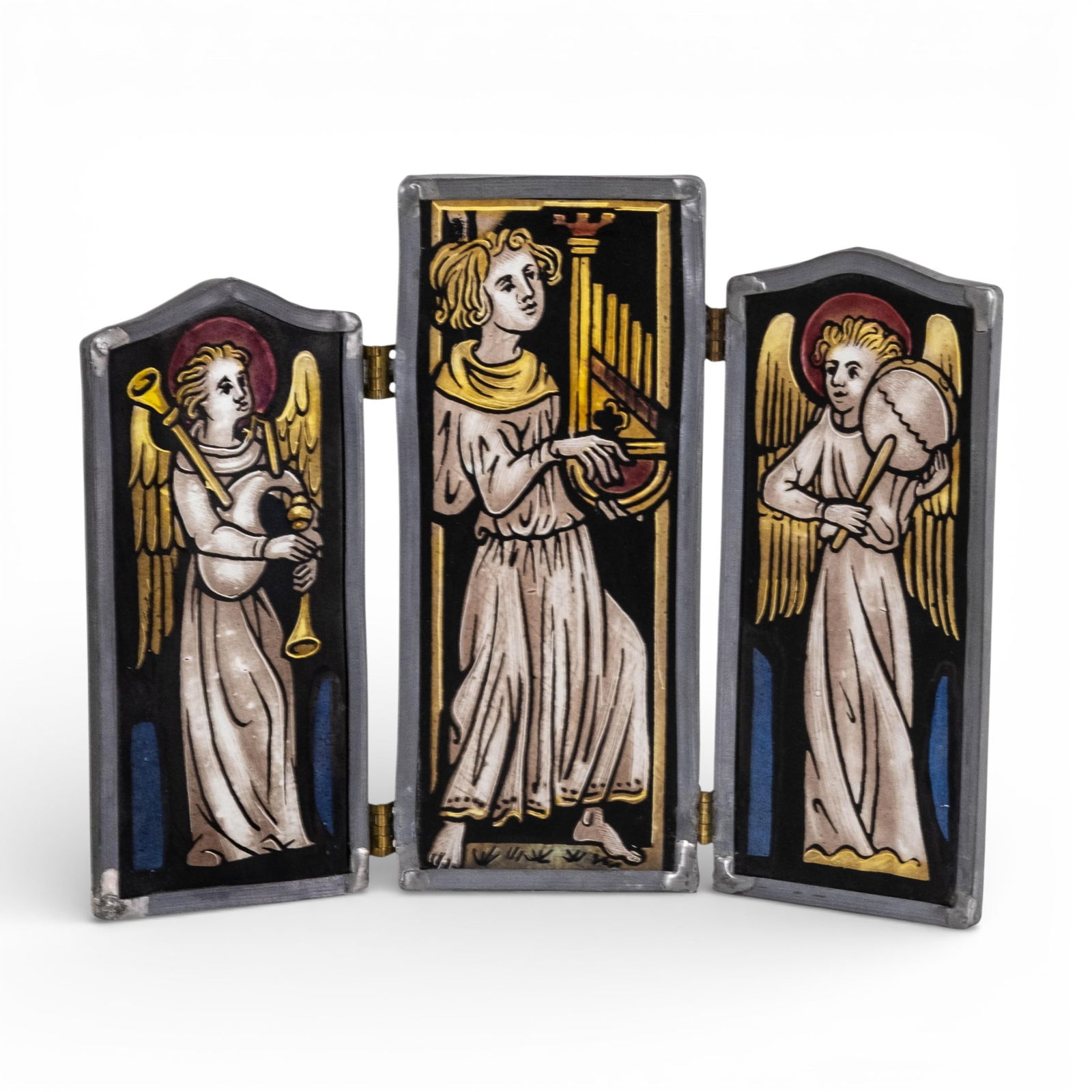Antique English Three-Panel Stained Glass Triptych with Angels (1 of 6)