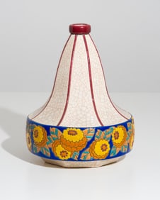 Longwy, Signed, Art Deco French Art Pottery Vase w/ Exquisite Enamel Work c. 1920