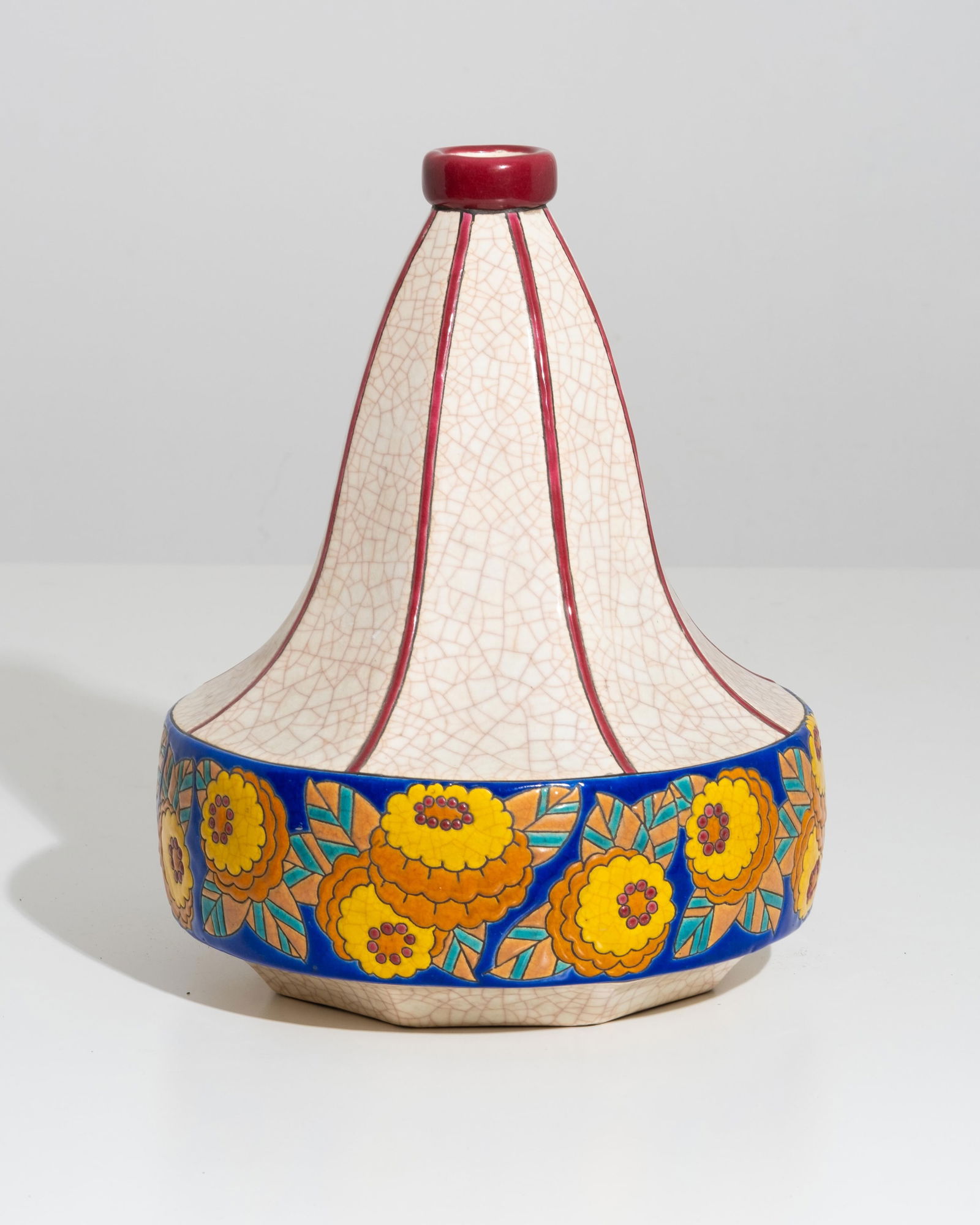 Longwy, Signed, Art Deco French Art Pottery Vase w/ Exquisite Enamel Work c. 1920 (1 of 7)