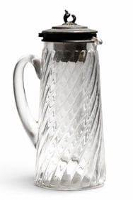 Baccarat (Attrib.) Cooling Glass Decanter Pitcher With Silver Lid