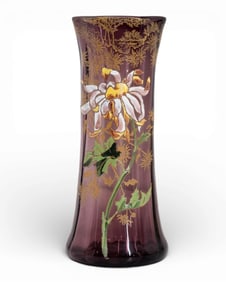 Legras "Toul" Glass Vase with Enameled Decoration of Chrysanthemums