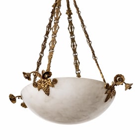 French Antique Chandelier with Alabaster Bowl, Gilded Bronze Mounts c.1915