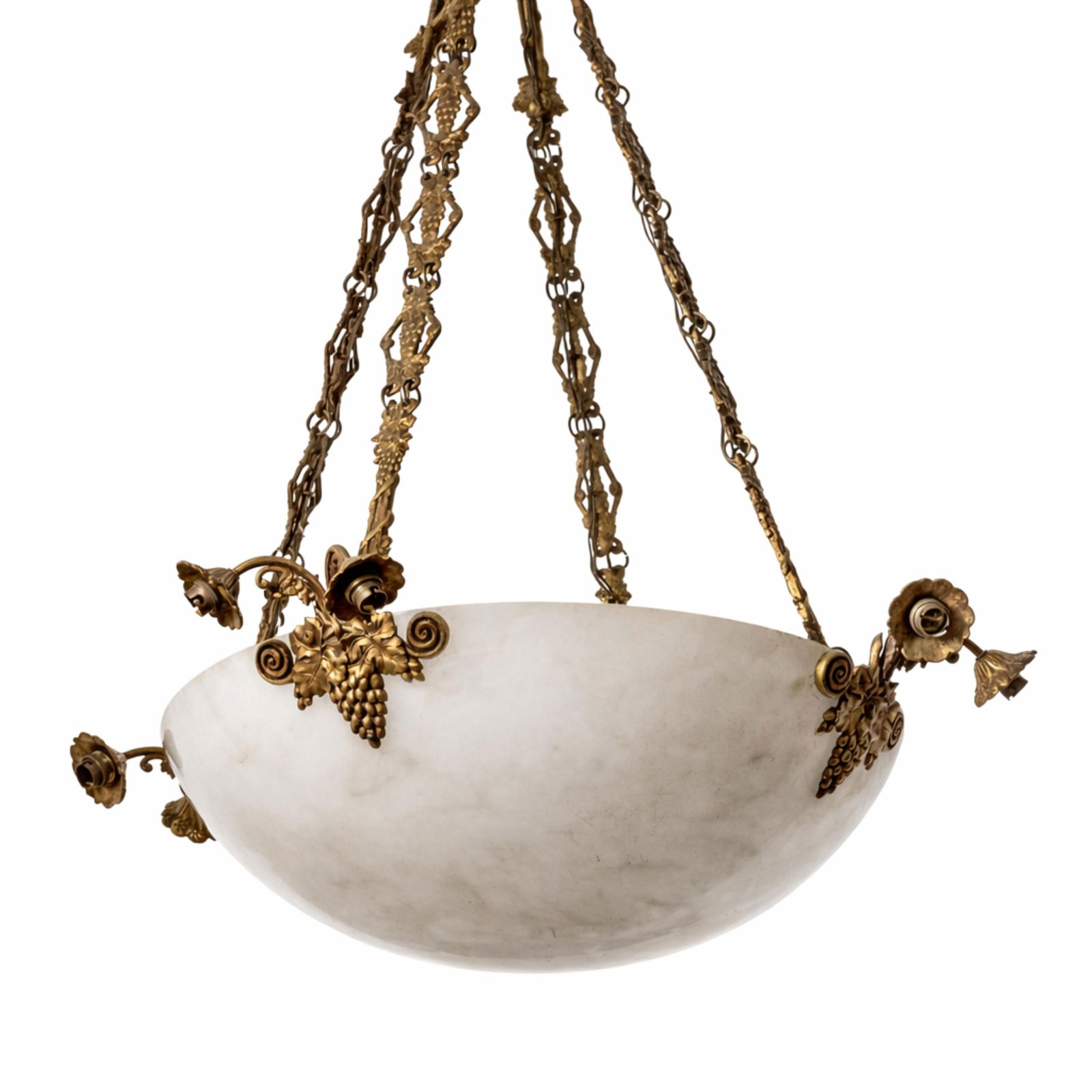 French Antique Chandelier with Alabaster Bowl, Gilded Bronze Mounts c.1915 (1 of 6)