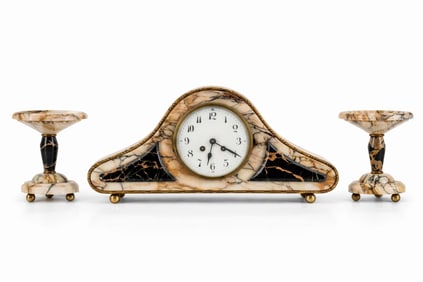Art Nouveau French Marble Mantel Clock Set, Marti, Circa 1900