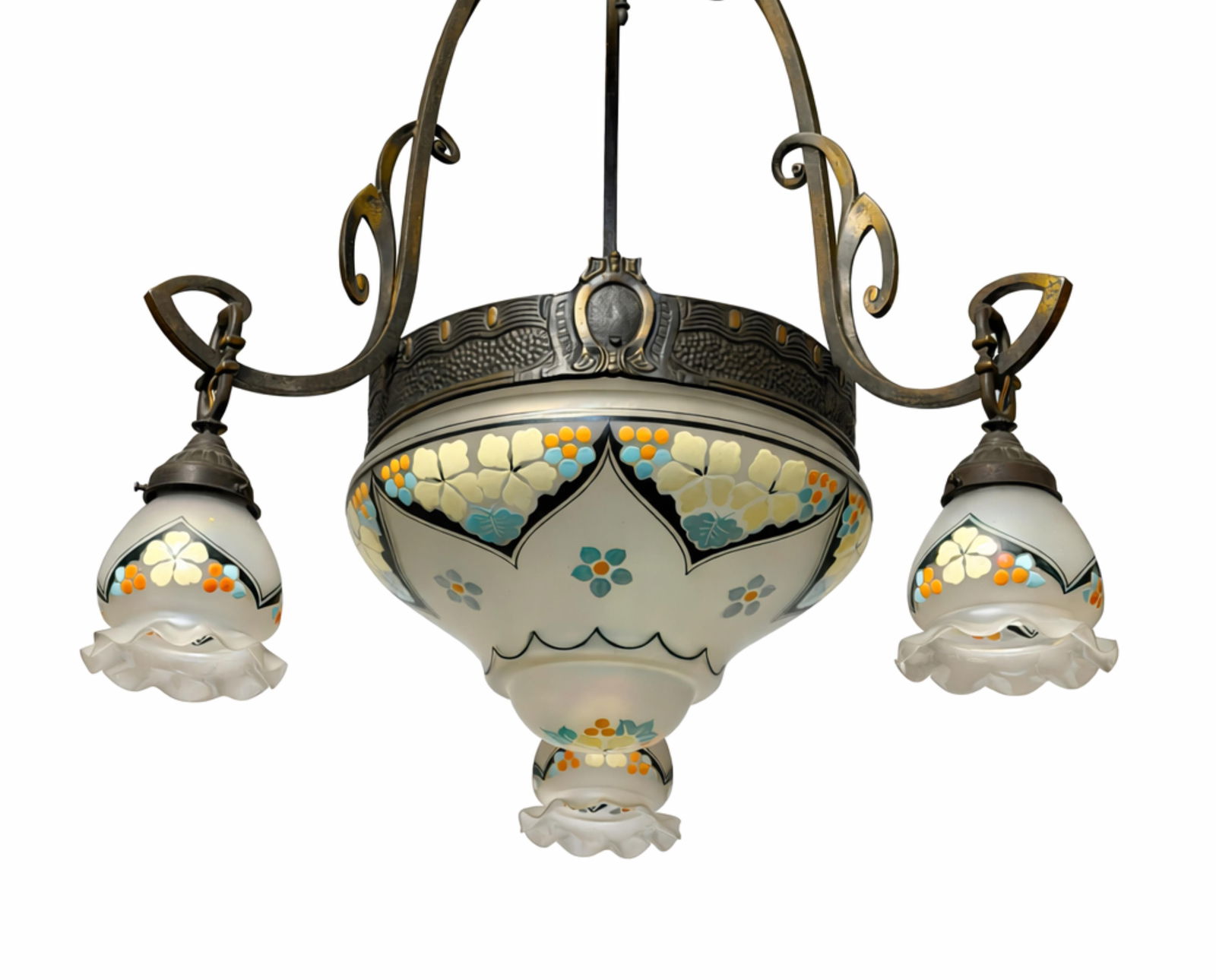 Victorian Belle Epoch ceiling light featuring hand-painted opaline glass shades (1 of 11)