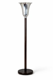 Torchiere Modernist Lamp with Chromed Metal Shade and Lacquer Wooden, Circa 1950