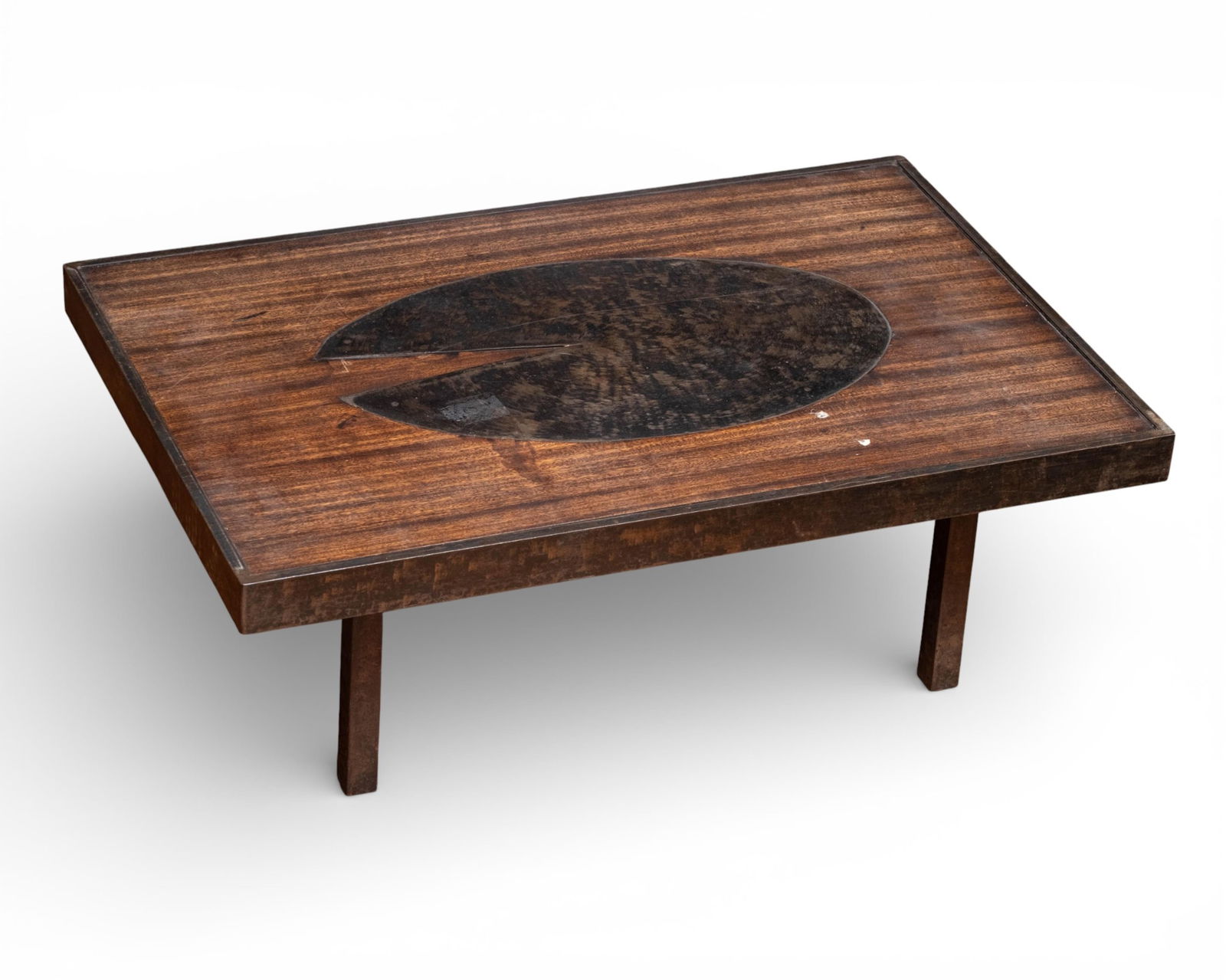 French Art Deco Modernist Sculptural Table: Keywords: Art Deco, Machine Age, Modernism, Coffee Talbe, Post-War Modern Furniture, Mid 20th century, Bistro Side Table, Sculptural Surface Inlay, Modernist style, Industrial Aesthetic DecorSummary:F