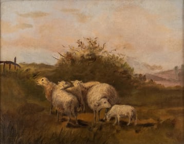 Painting of Pastoral Scene with Sheep, 20th Century