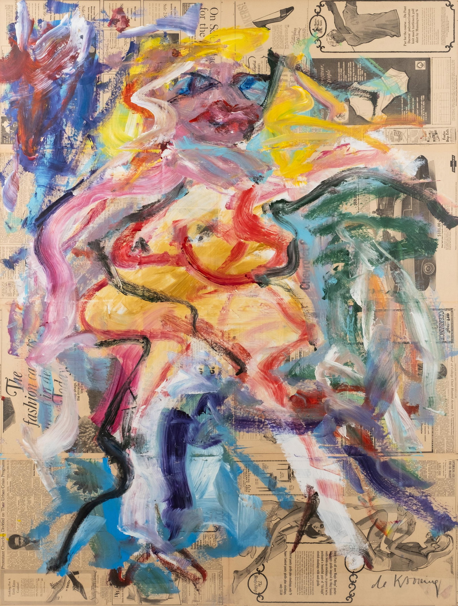 Willem de Kooning Documented Signed Abstract Expressionist Oil Painting 59" tall: Keywords: No Reserve, Abstract Expresionist, Museum Worthy, 20th Century Master, Famous Artist, 20th Century Art, Oil Painting Summary: Willem de Kooning large-scale signed abstract oil painting from 