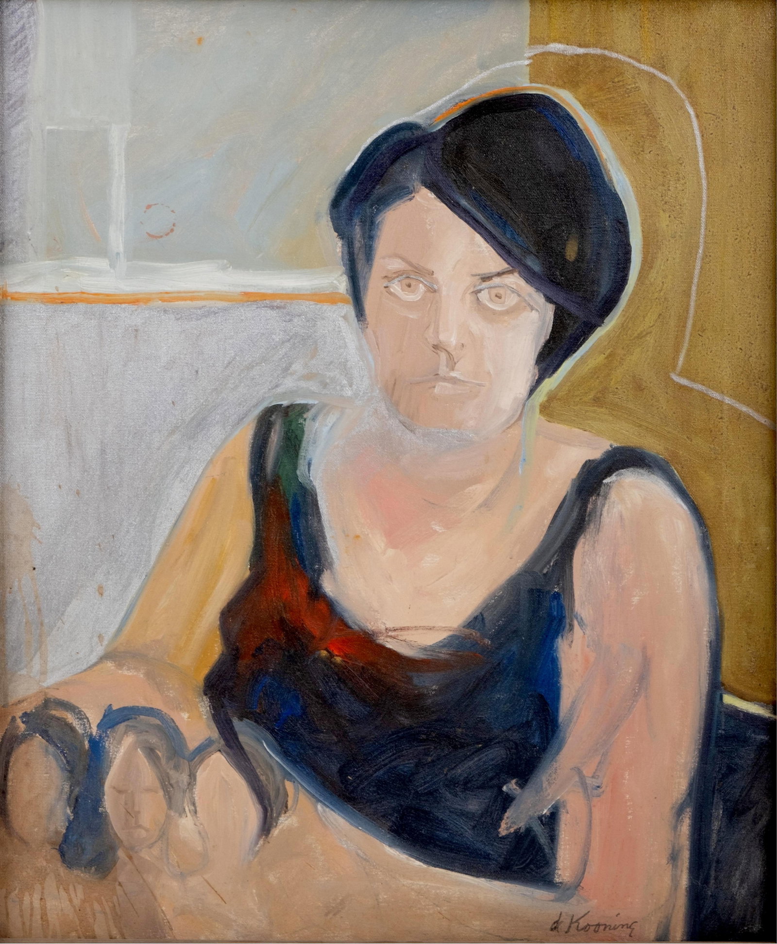 Willem de Kooning Documented Signed Abstract Expressionist Oil Painting, Mona Aarons: Keywords: No Reserve, Abstract Expressionist, modern portrait, oil on canvas, female figure, 20th century art, signed painting, American modernism, New York estate, impressionistic style, abstract por