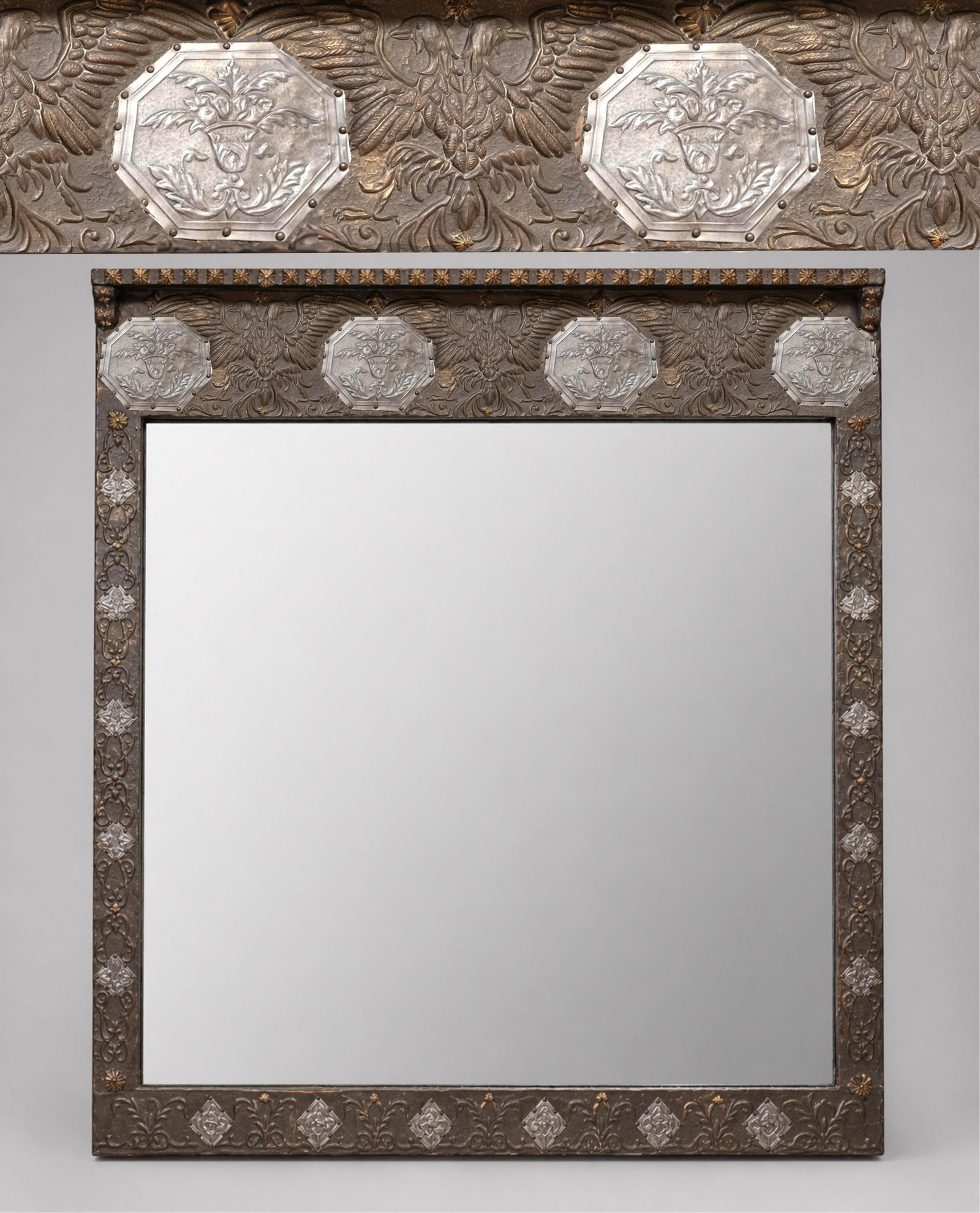 Art Nouveau Mantel Mirror Multi Metal with Repousse Designs, Circa 1900 (1 of 6)