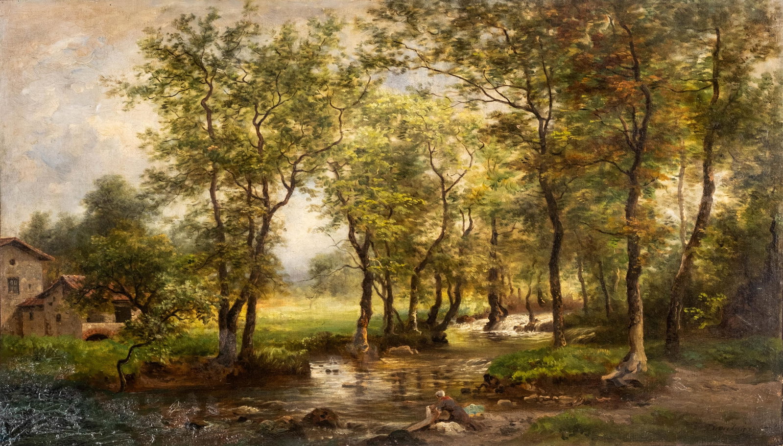 Charles François Daubigny Signed 19th Century French Barbizon School Oil on Canvas Painting: Keywords: NO RESERVE, Barbizon School movement, Realism period, early Impressionist influence, plein air landscape tradition, rural scene, pastoral countryside, waterscape, wall art, picture Summary: 
