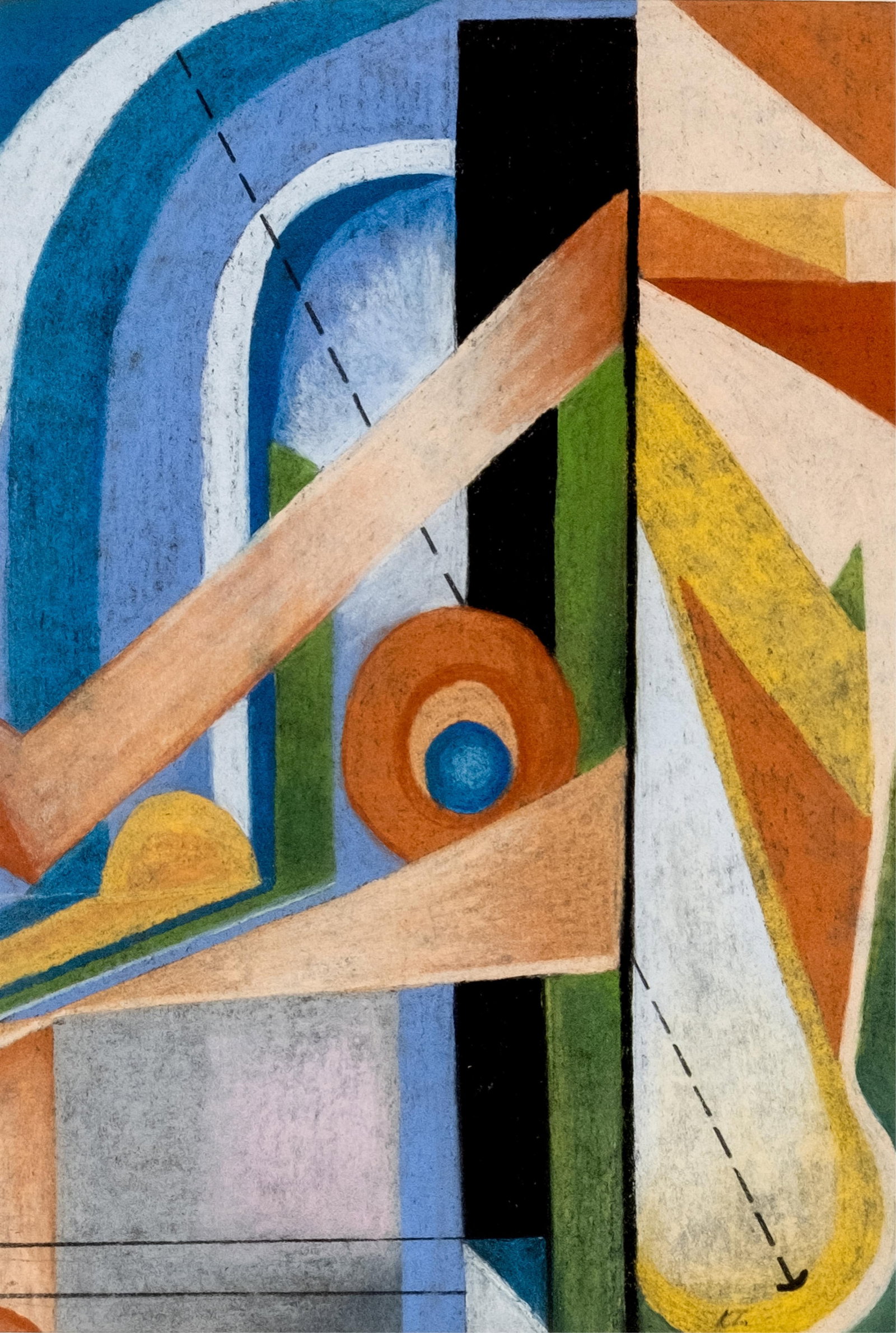 Kirill Zdanevich Monogram Signed Geometric Pastel Painting, Circa 1920: Keywords: No Reserve, abstract, futurist style, geometric composition, modernist art, European school, pastel on paper, non-objective art, avant-garde, studio interior décor, framed wall art Summary: