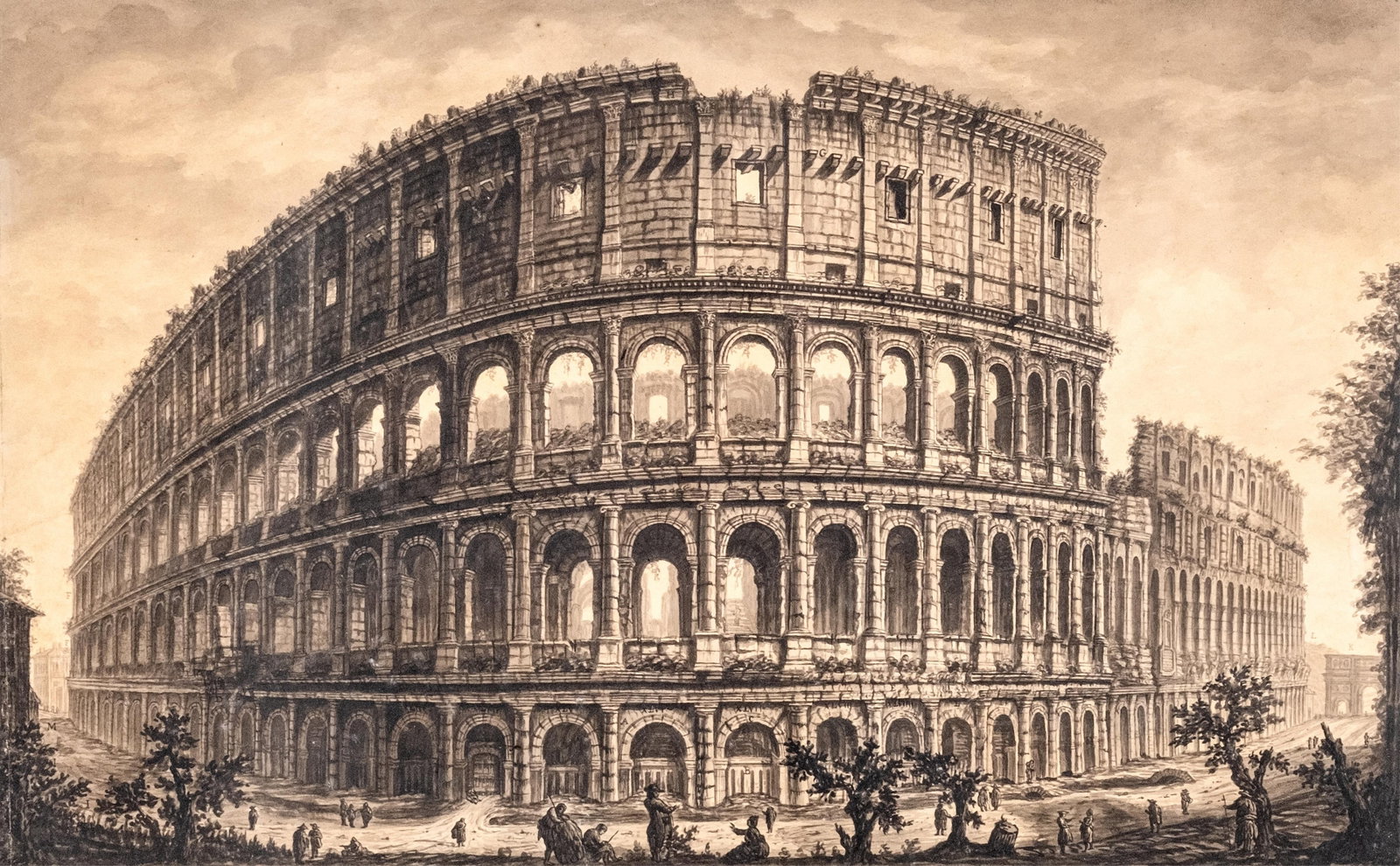 Giovanni Piranesi's "Colosseo", Hand Drawn 18th Century Ink and Watercolor Painting (1 of 15)