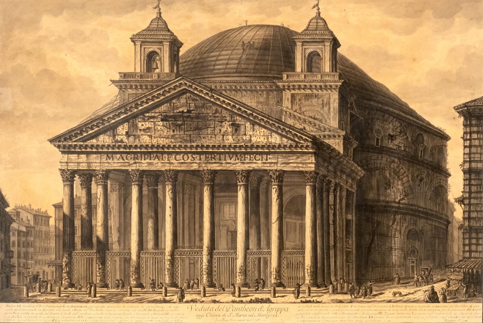 Giovanni Battista Piranesi: Hand-Drawn Pantheon Painting: Keywords: NO RESERVE, Roman architecture, architectural drawing, Grand Tour artwork, neoclassical draftsmanship, Italian antiquity, historical cityscape, Pantheon Rome, 18th century drawing, antiquari