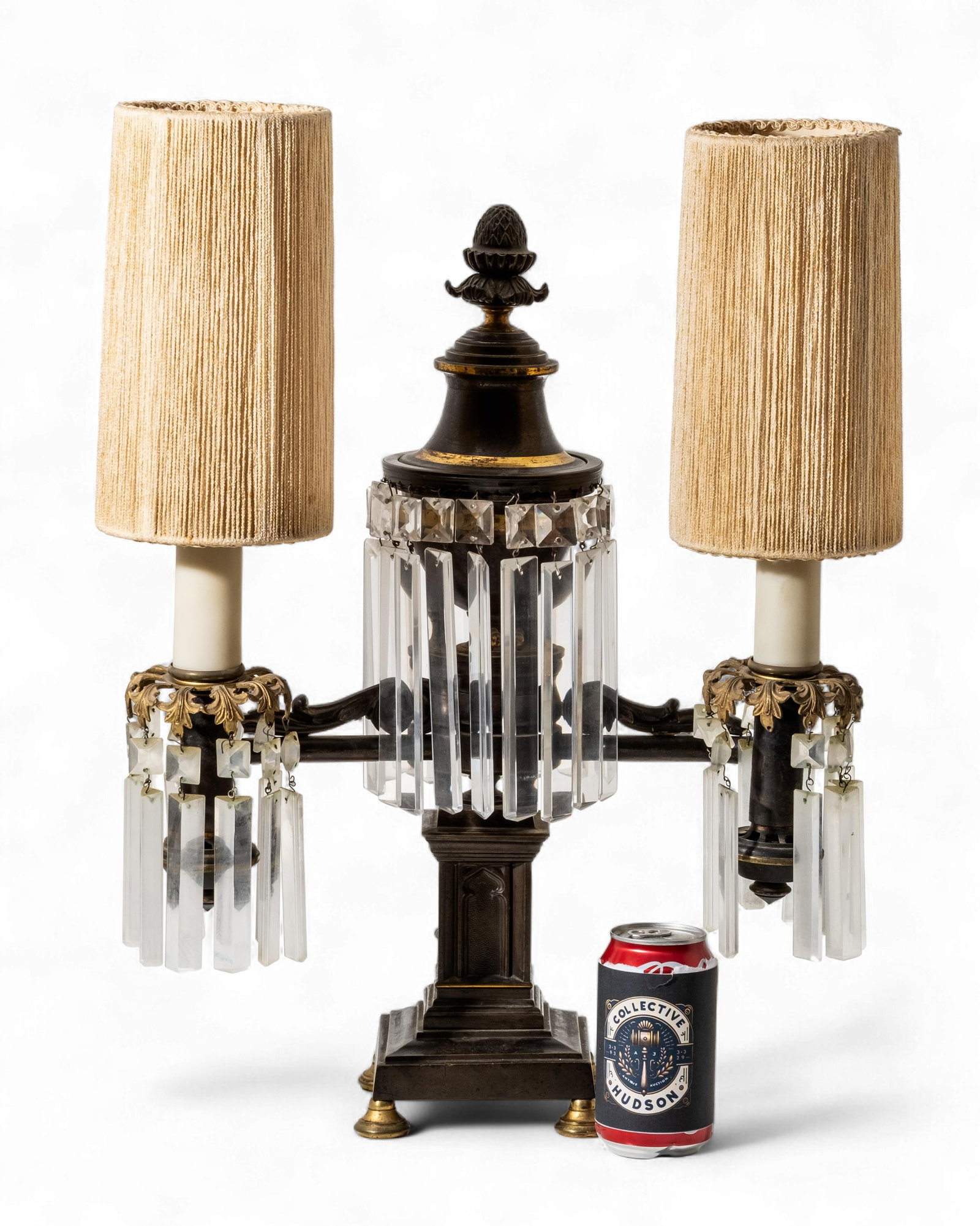 Double Argand or Astral Table Lamp w/ Prism Crystals, 19th century (1 of 11)