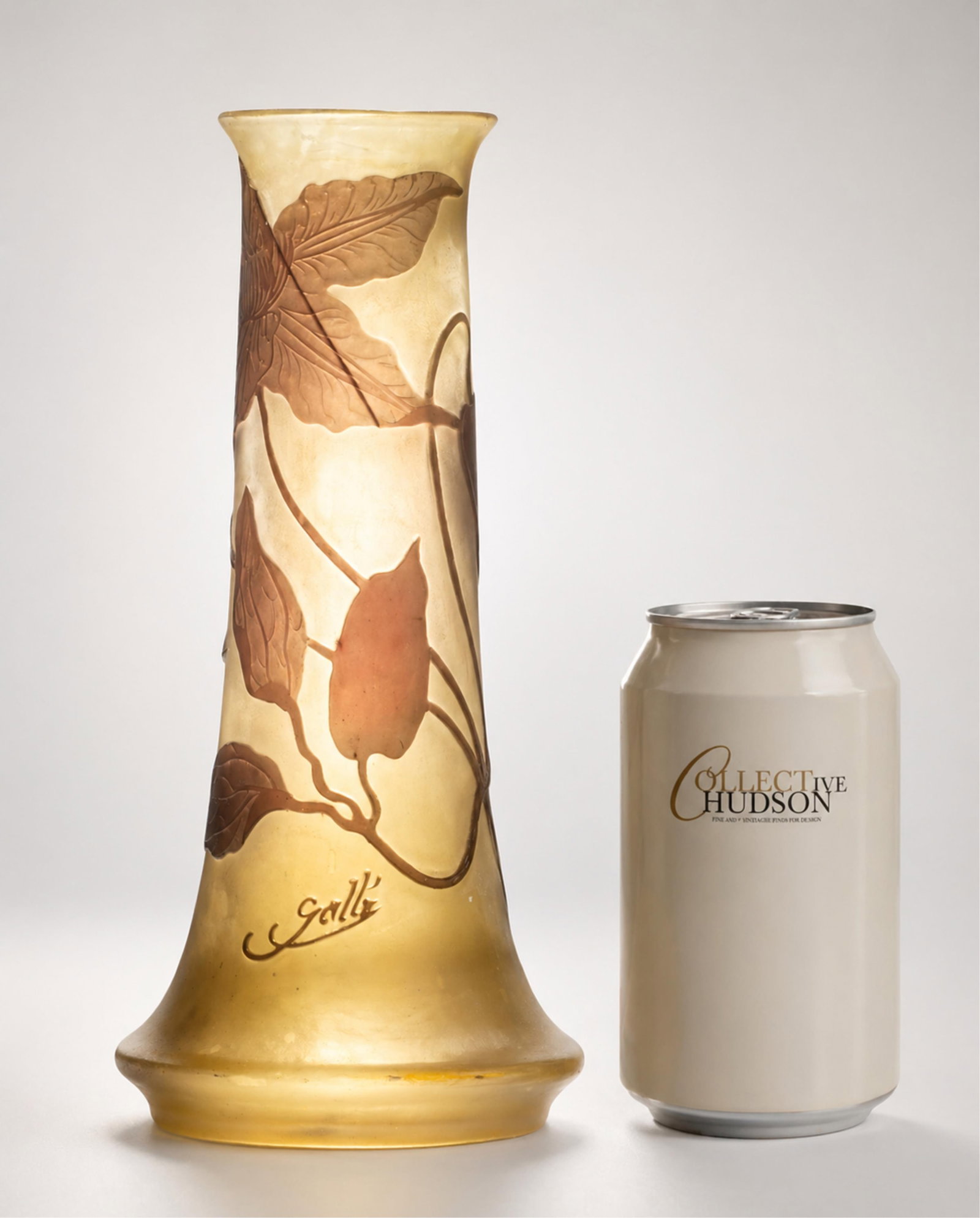 Galle French Work, Double-Layered Violet Art Glass Vase with Floral Decoration, Signed C. 1900 (1 of 7)