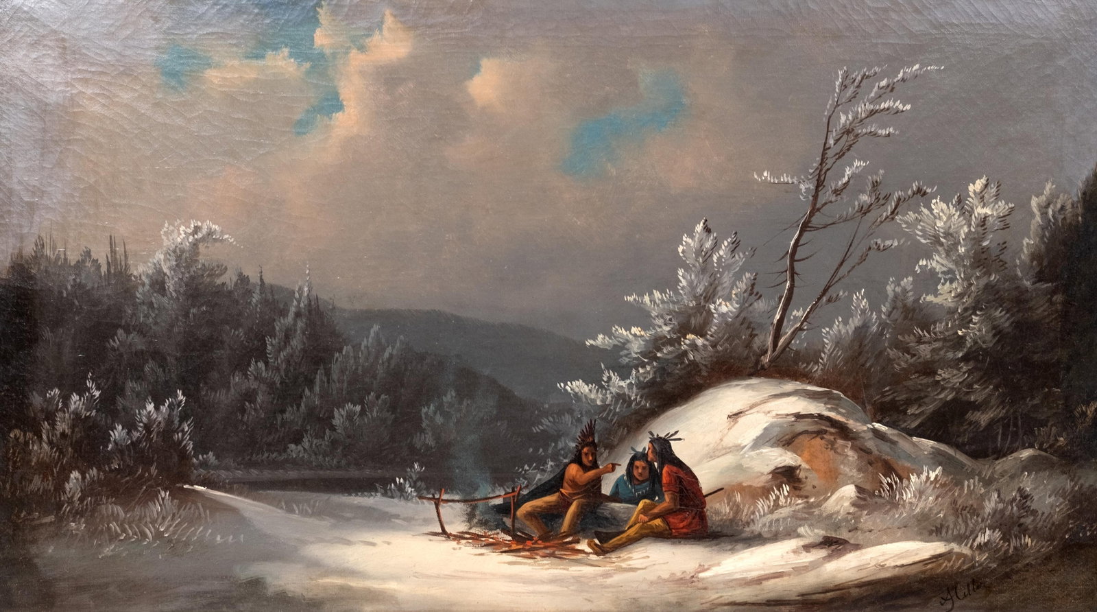 Alfred Jacob Miller Native American Winter Landscape Painting, Signed, 19th Century (1 of 20)