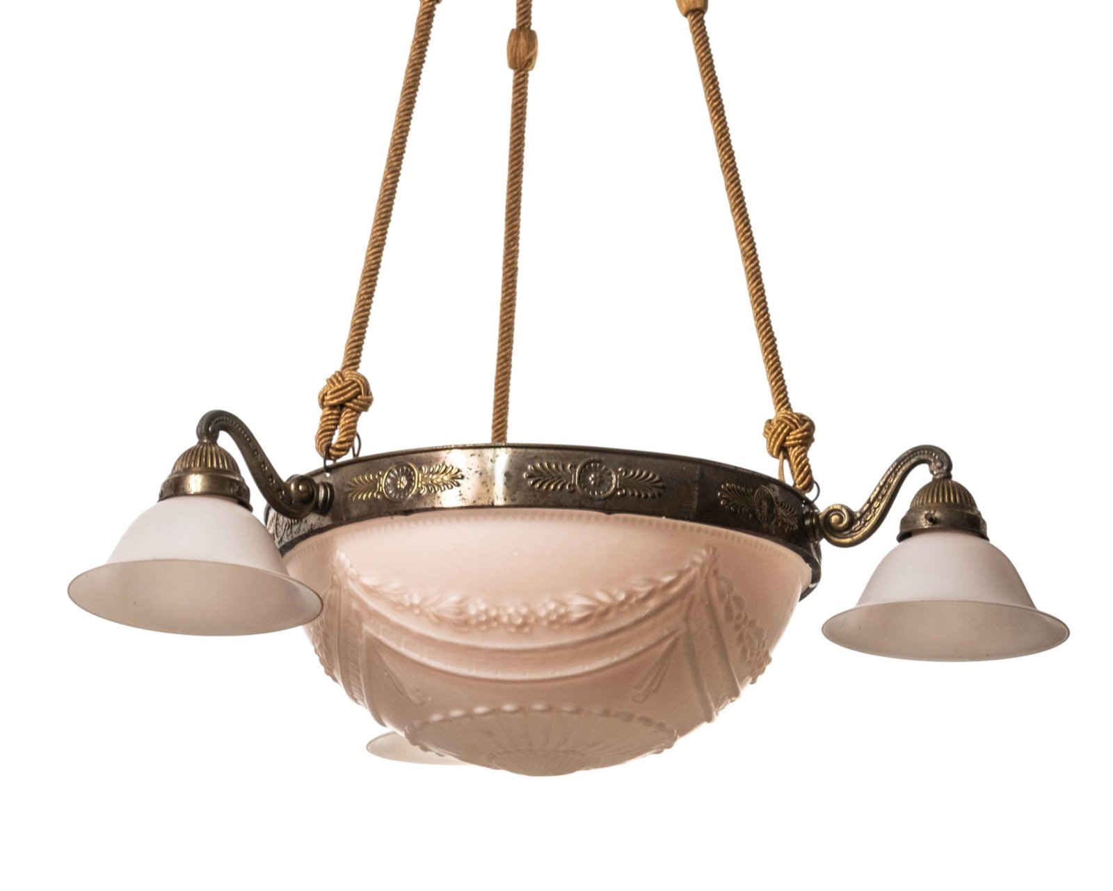 French Art Deco Bronze and Frosted Glass Chandelier (1 of 7)