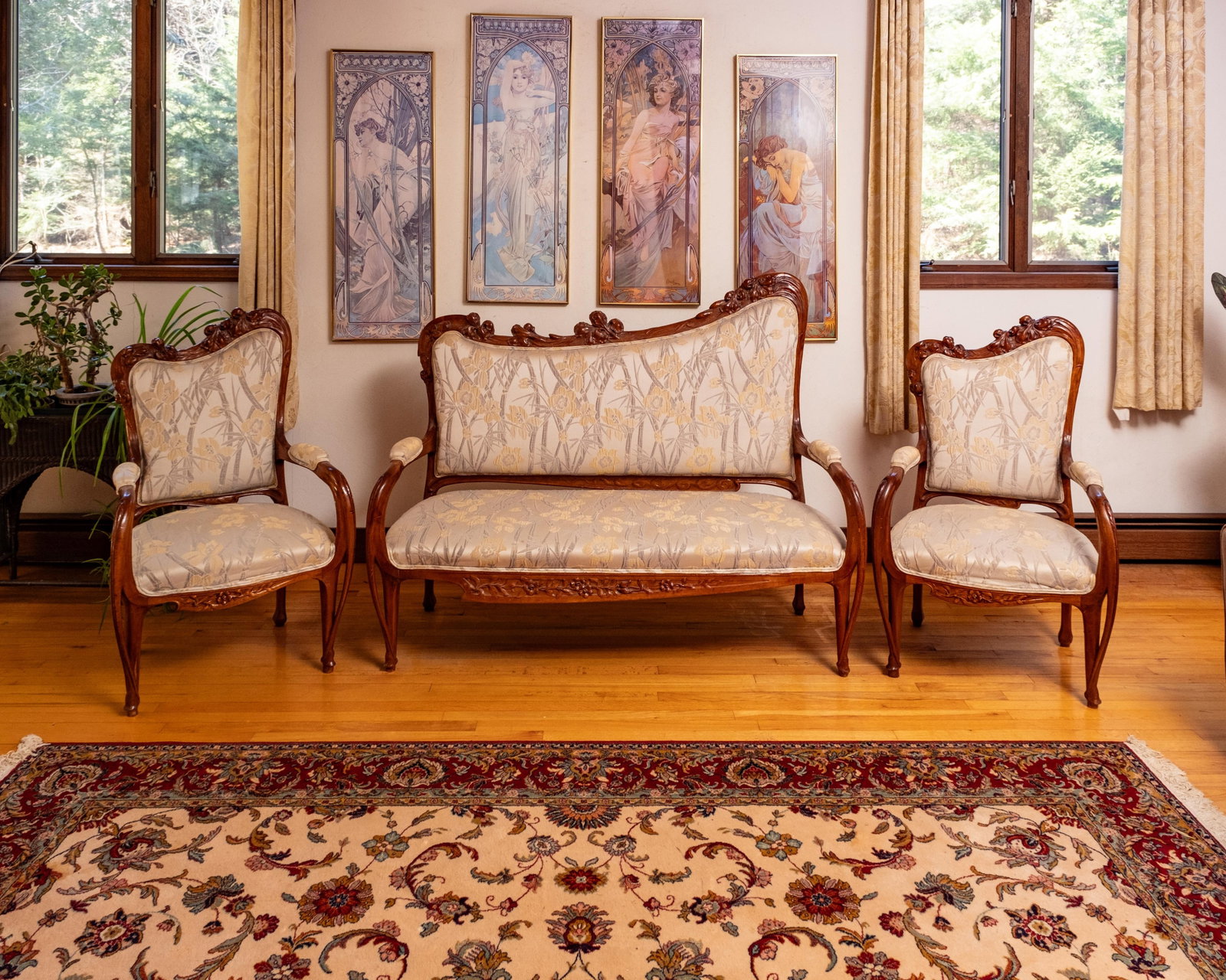 Art Nouveau French Foral Carved Parlor Set Ex: Lillian Nassau, Circa 1900 (1 of 19)