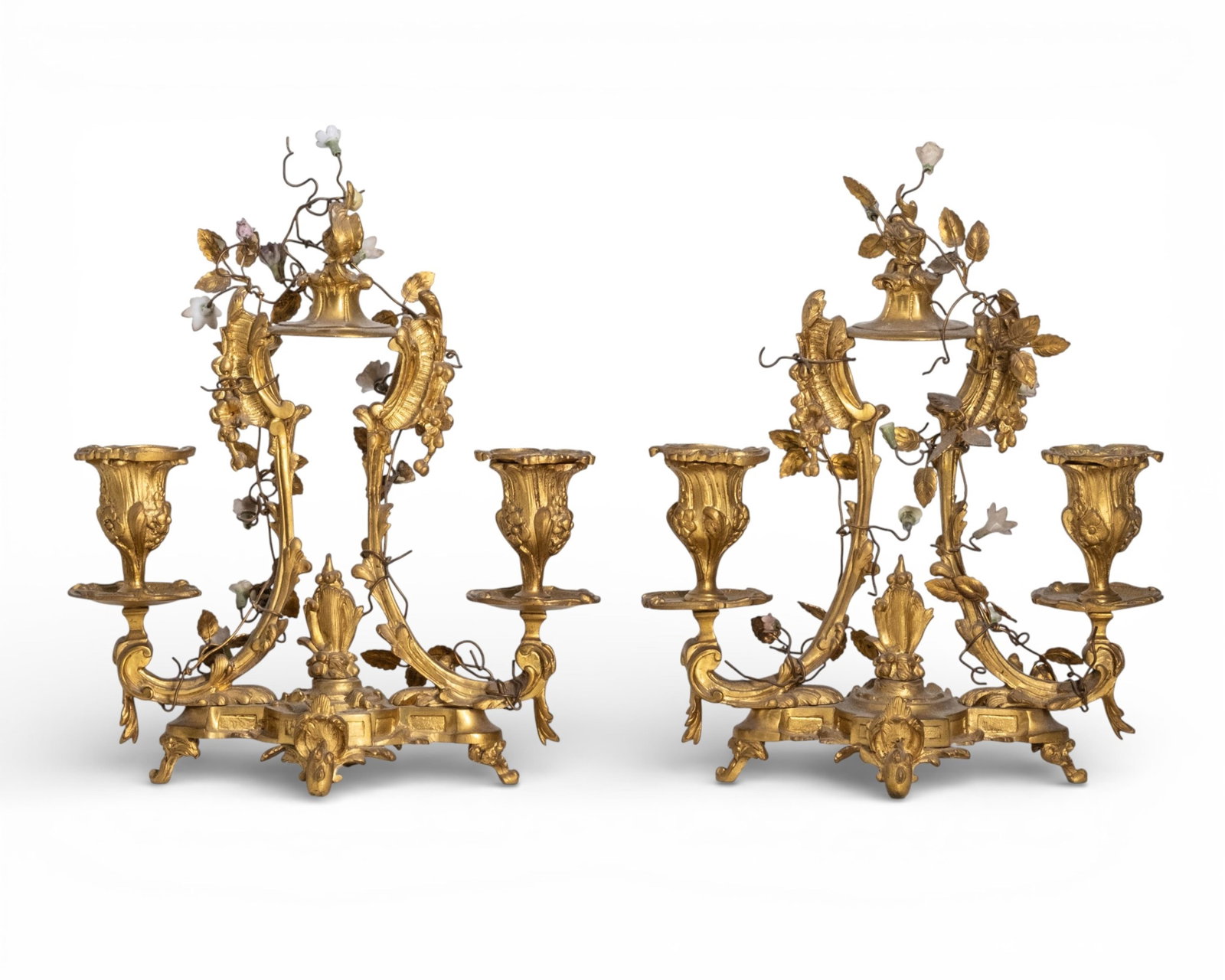 Pair of French 19th Century Gilt Bronze and Porcelain Candelabras (1 of 7)