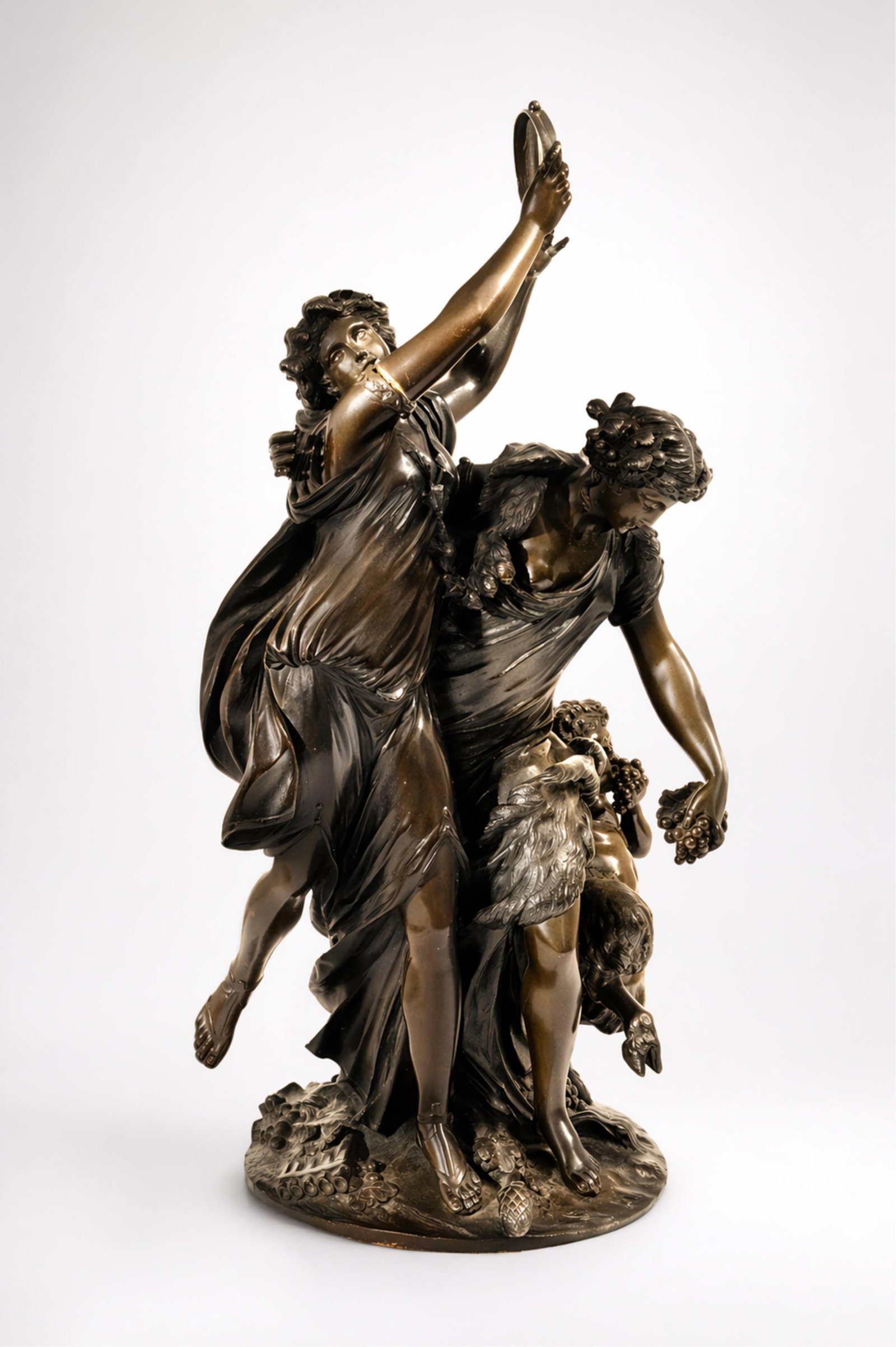 Clodion "Bacchanalia" Bronze Sculpture Raingo Freres Foundry Marking, circa 1860, signed: Keywords: No reserve, Clodion, Raingo Freres, Patinated Bronze, 19th Century Art, "Bacchanalia" Classical Sculpture, Mythological Scene, French Foundry, Decorative Art, Historical Artwork Summary: Clo