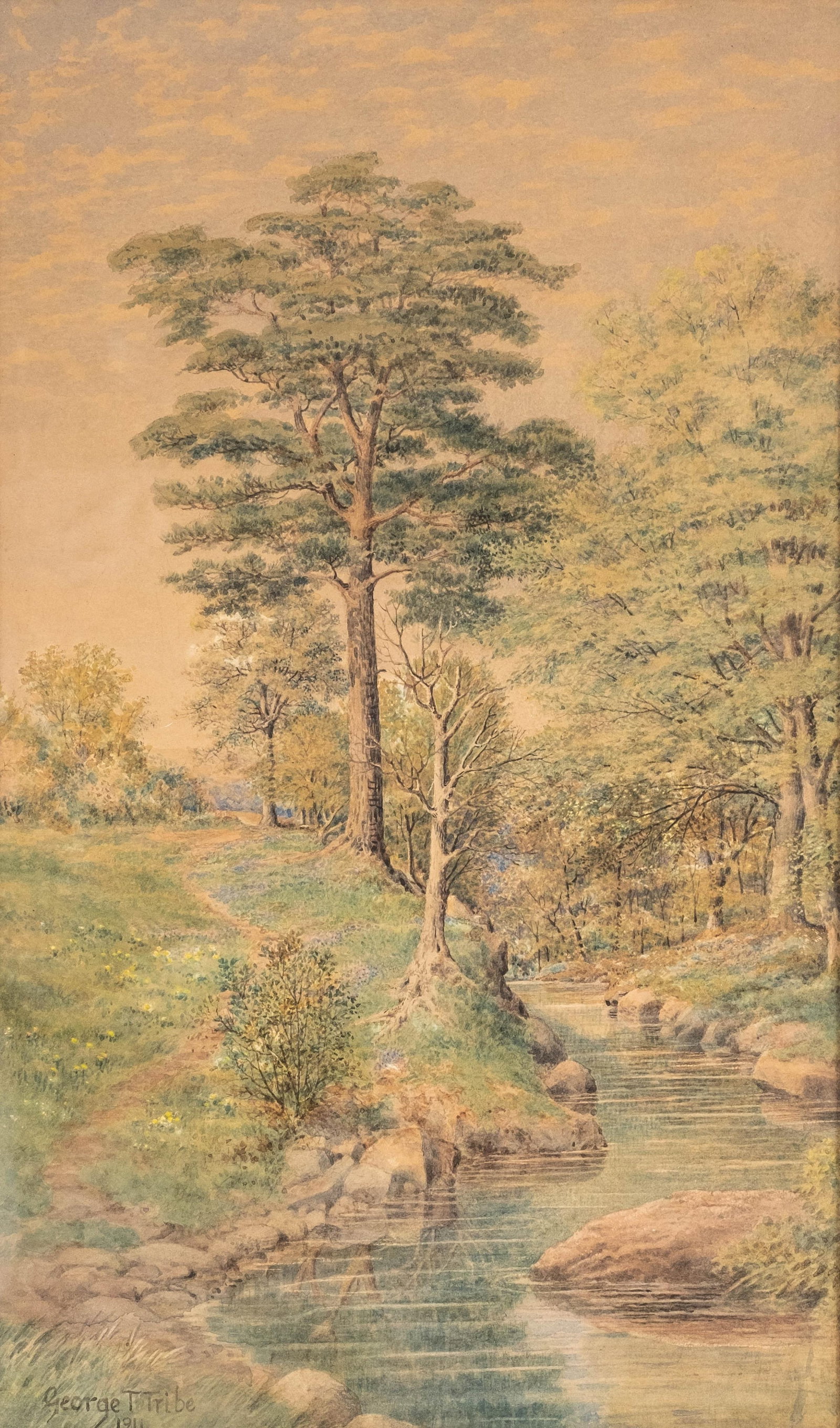 George Tribe Signed Landscape Watercolor Painting, 1911 (1 of 8)