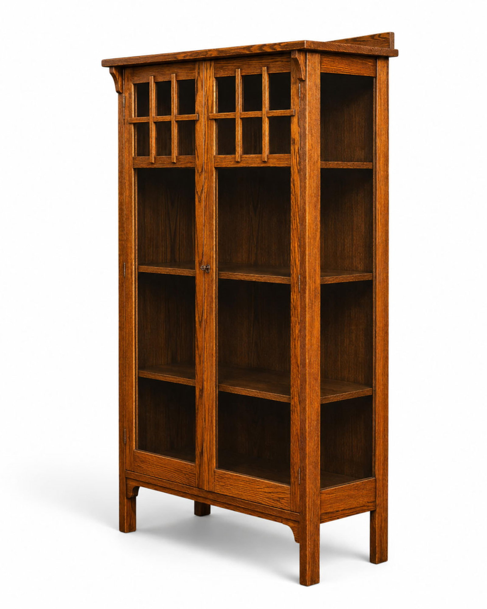 Mission Arts and Crafts Movement Two Door Oak Display Bookcase, circa 1925 (1 of 6)