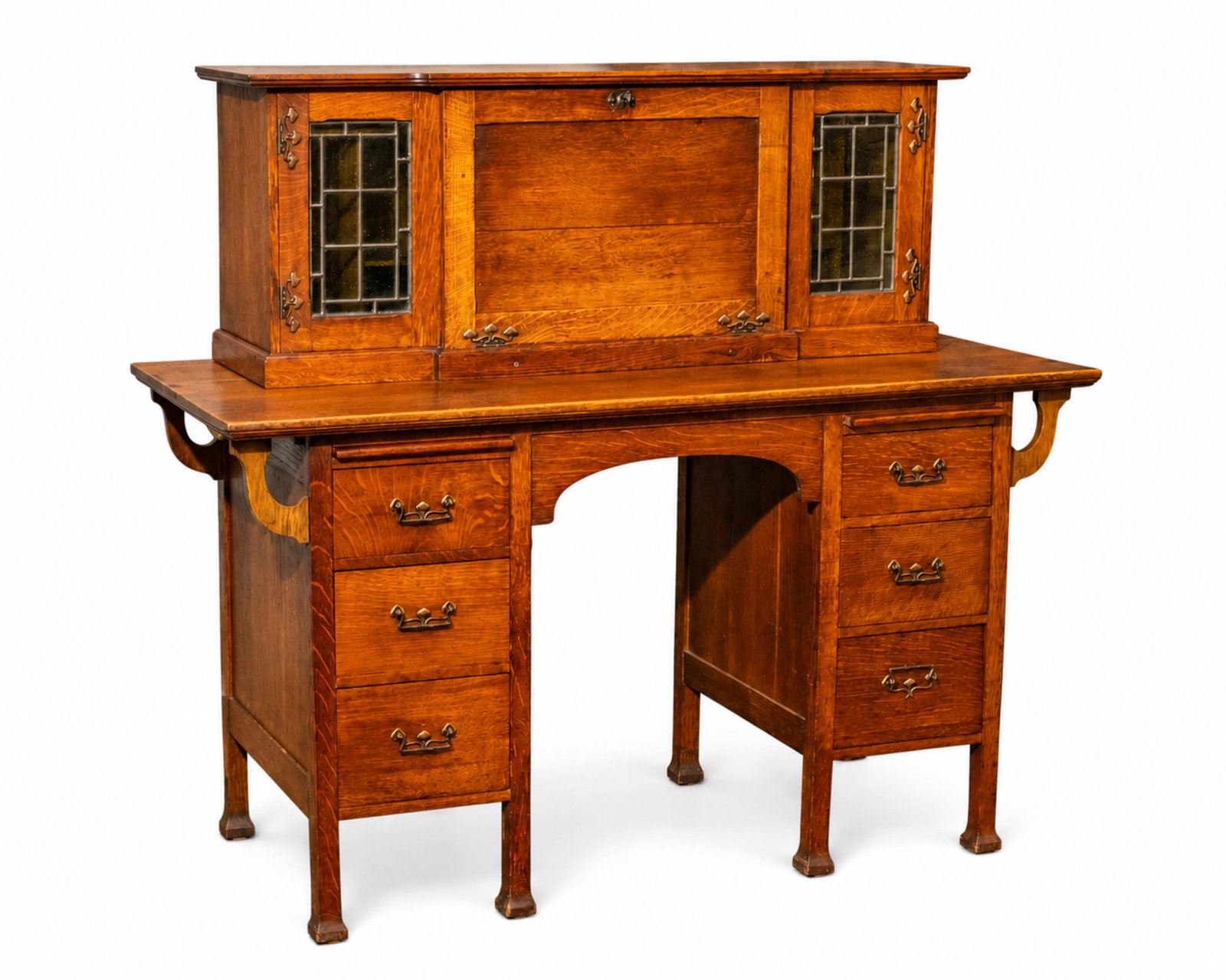 Attributed Henry Stone & Son Fyne Ladye Arts And Crafts Oak Desk, Circa 1900's (1 of 7)