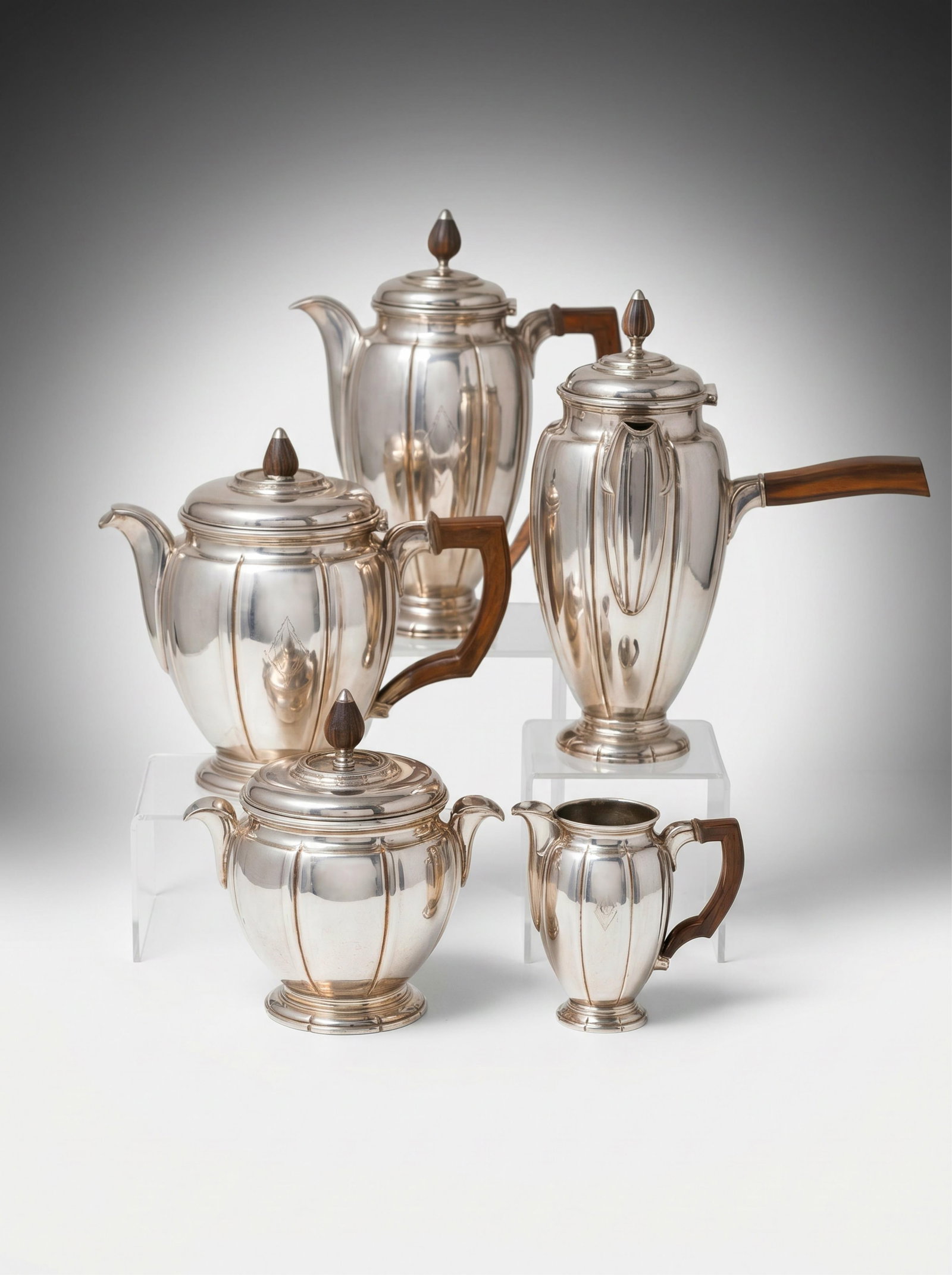 Boulenger French 5 pc. Silver Plate Tea Coffee Chocolate Service Art Deco, circa 1935 (1 of 9)