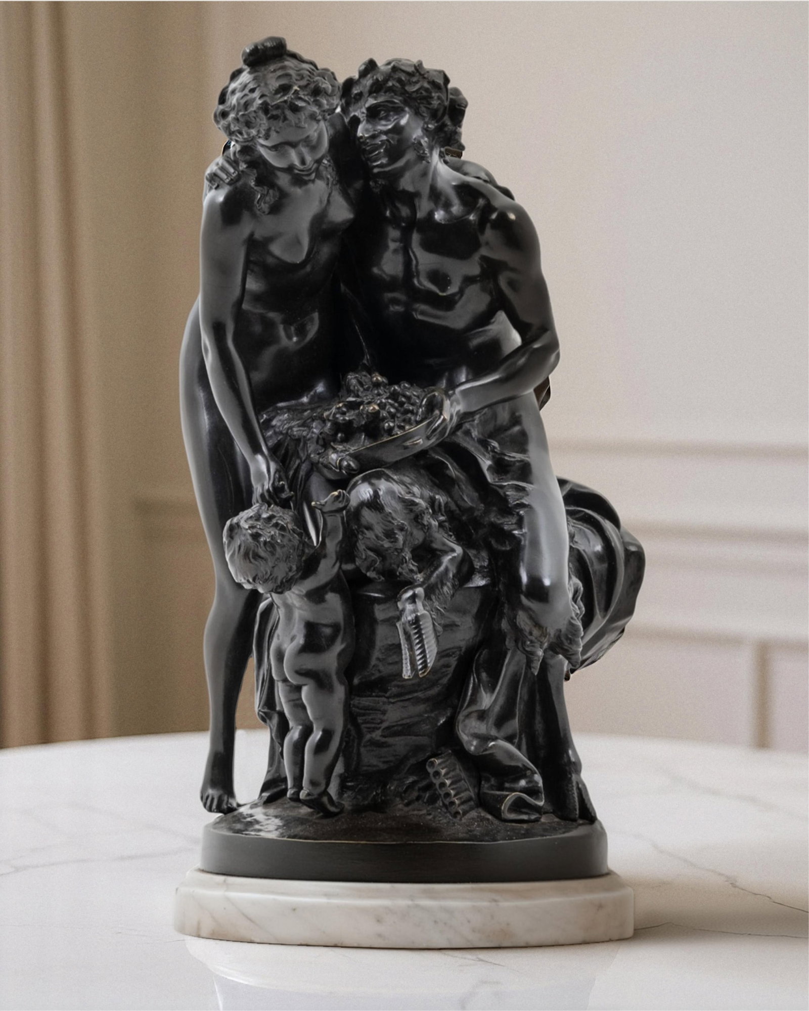 Clodion (Claude Michel Clodion) Signed Bronze Sculpture "Satyr and Bacchante," Good Period Casting (1 of 16)