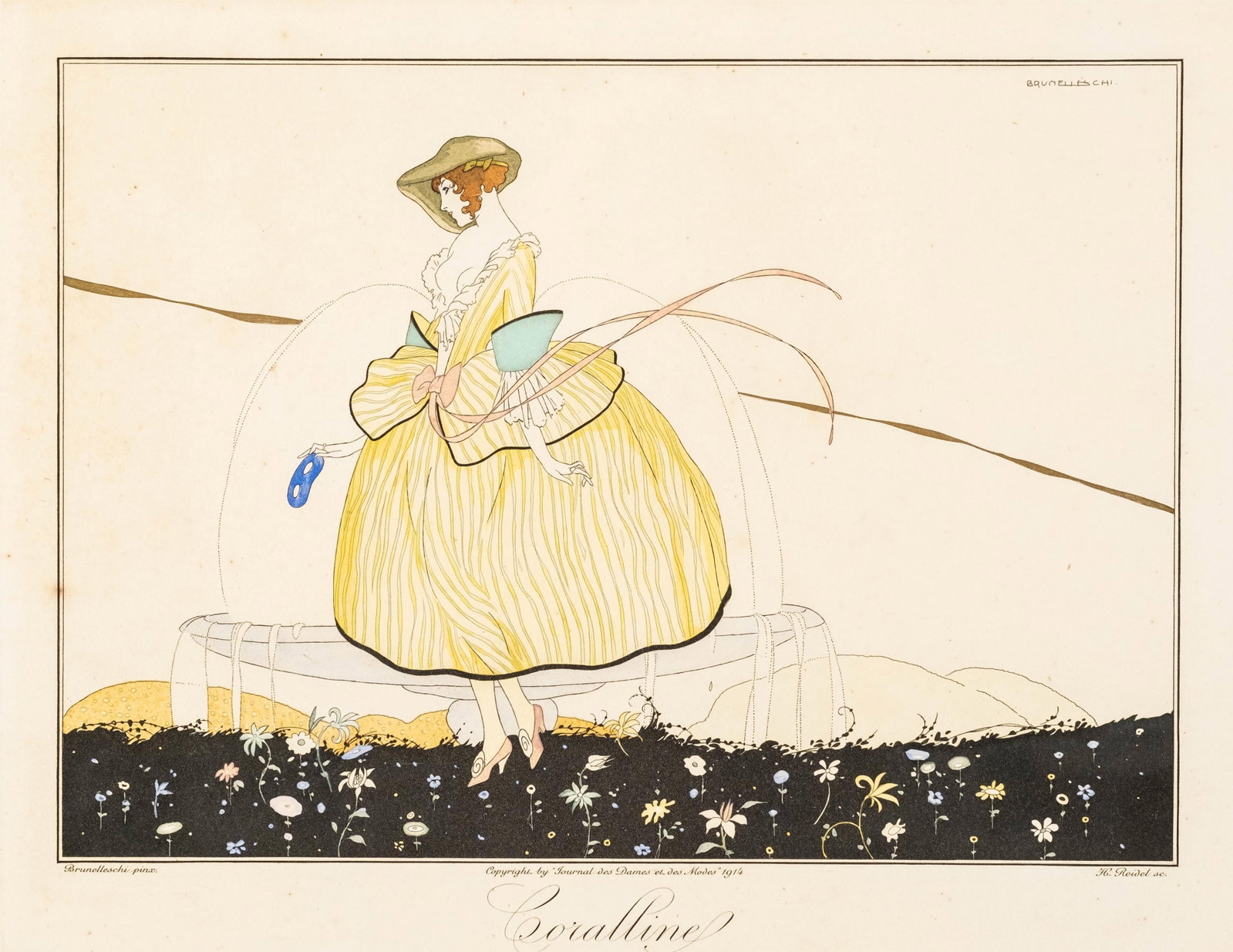 Umberto Brunelleschi Signed Art Deco Hand-Colored Pochoir “Coralline, 1914 (1 of 9)