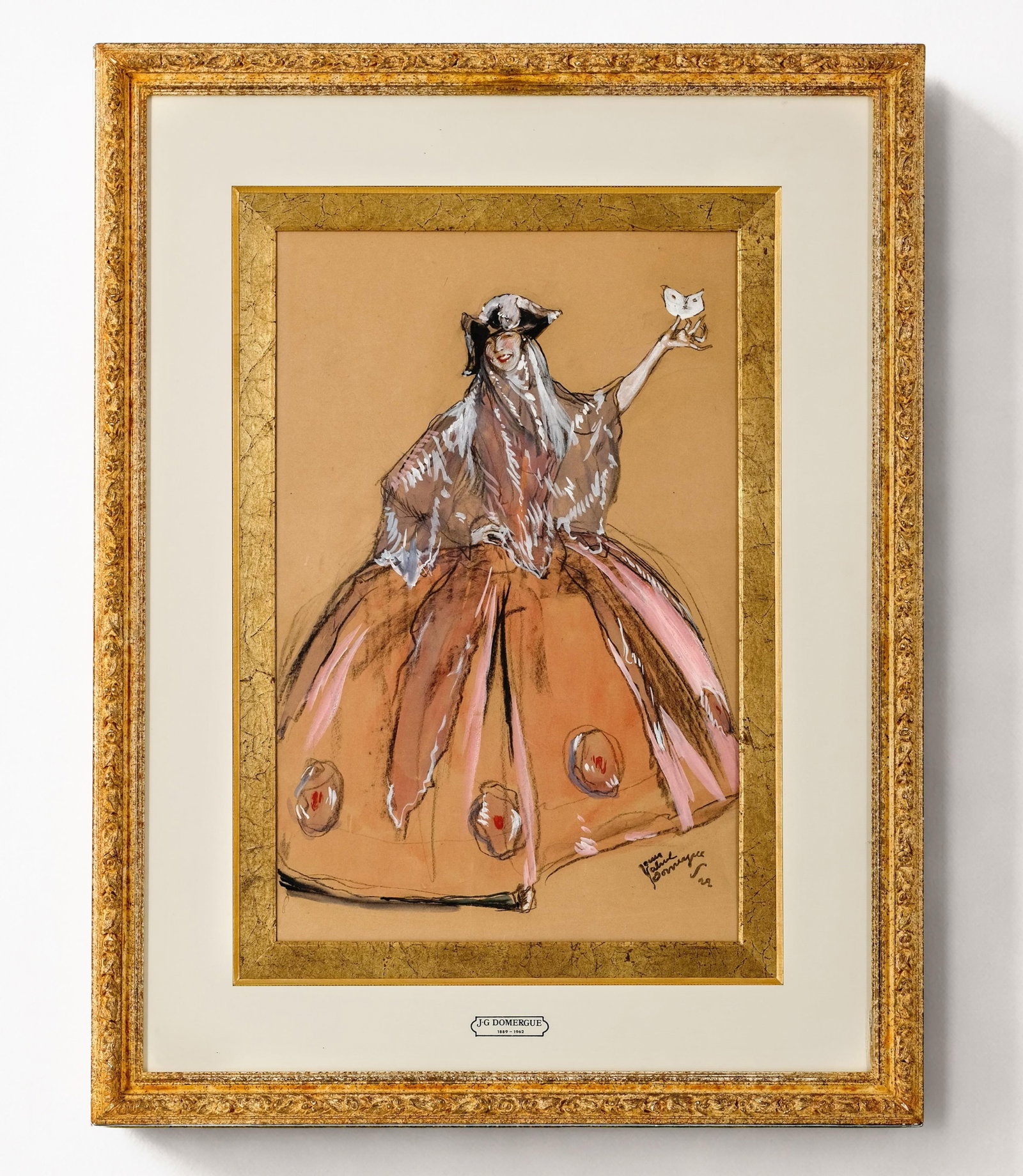 Jean Gabriel Domergue art Deco Nouveau Gouache Painting on Paper, Signed: Keywords: NO RESERVE, Art Deco movement, Belle Époque influence, Interwar period fashion illustration, Modernist theatrical art, Early 20th Century European school, Figurative modernism, Erté style,