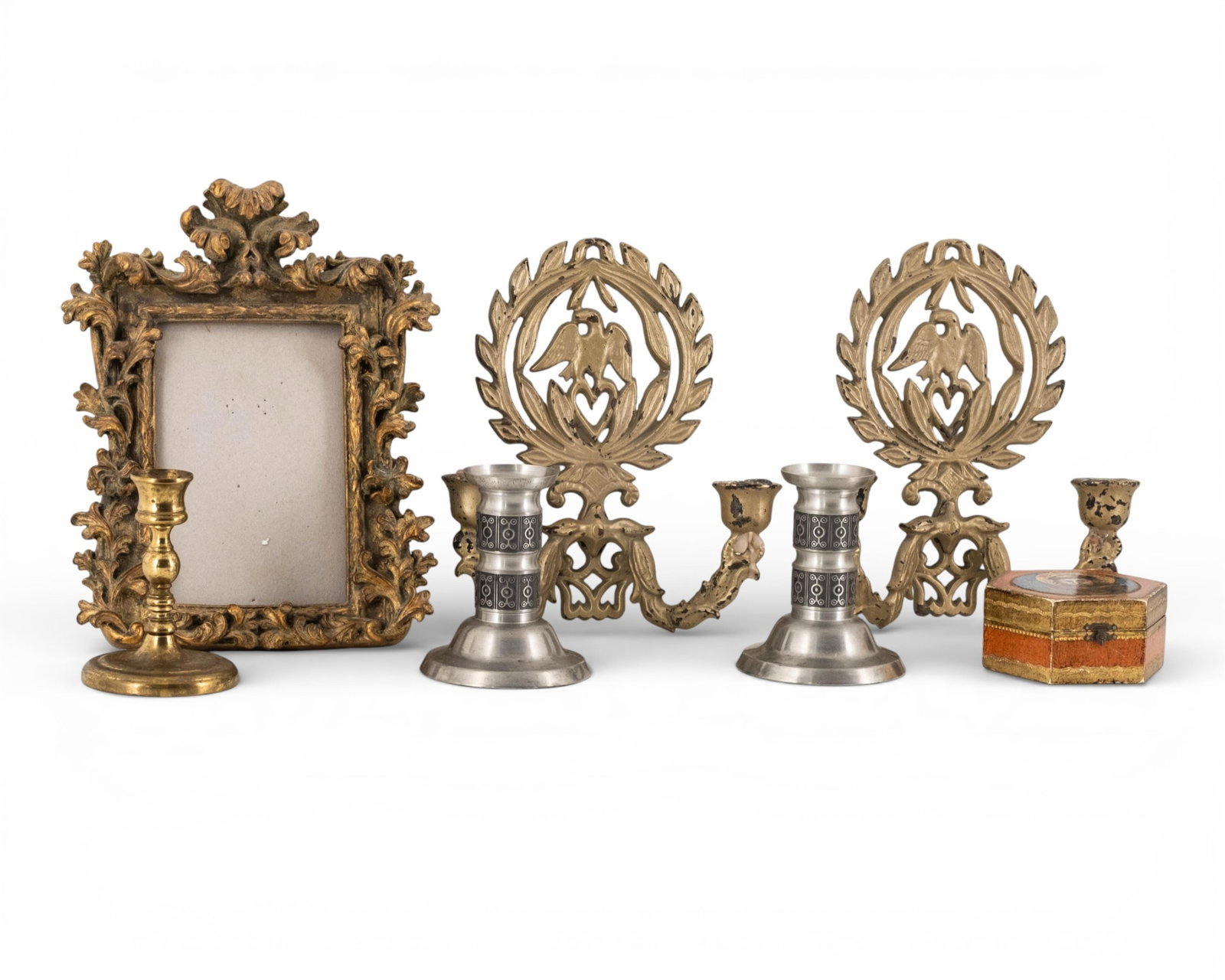 Mixed Lot Of Decorative Candlesticks, Sconces, Frame And Box (1 of 13)