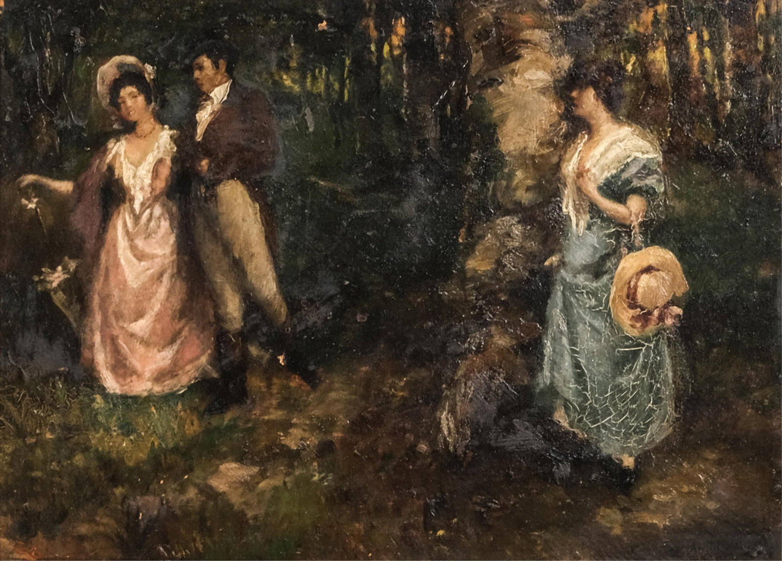 Miklos Mihalovits, The Promenade, Signed Oil on Cardboard Painting, Circa 1918 (1 of 12)