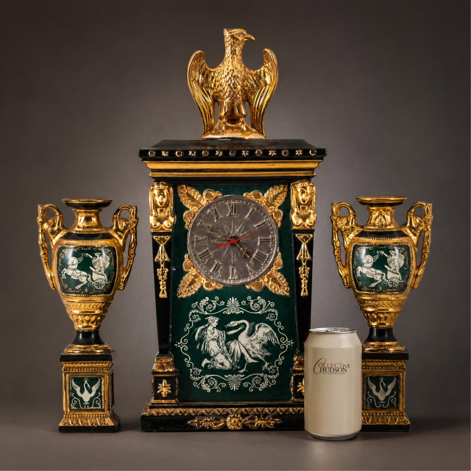 Roger Guérin French Empire Design Gilded Stoneware Clock Garniture Set (1 of 13)