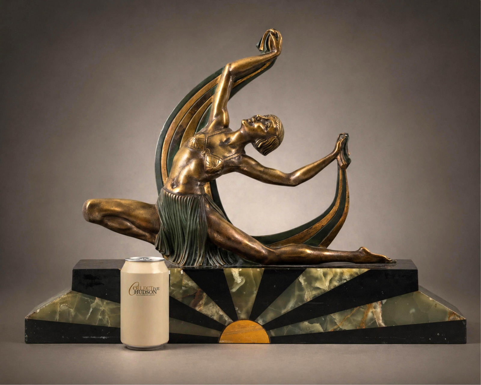 Jean Lormier Signed Art Deco Bronze Dancer Sculpture: Keywords: dancer, sculpture, early 20th century, Chiparus style, decorative arts, French bronze, signed bronze Summary: Jean Lormier Art Deco bronze sculpture depicting a reclining dancer with flowing