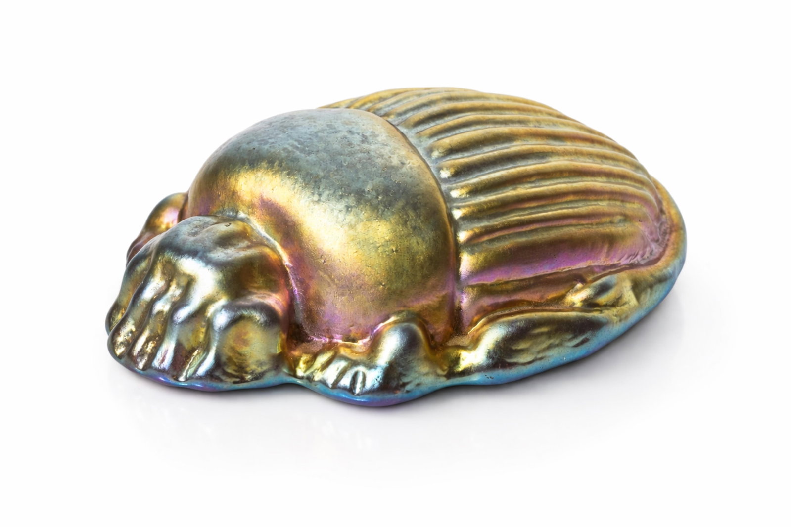 Louis Comfort Tiffany Studios Signed Favrile Art Glass Scarab Paperweight: Keywords: No Reserve, Louis Comfort Tiffany, Tiffany Studios, Favrile glass, scarab, paperweight, iridescent glass, signed LC Tiffany Favrile, American art glass, early 20th century, American, beetle 